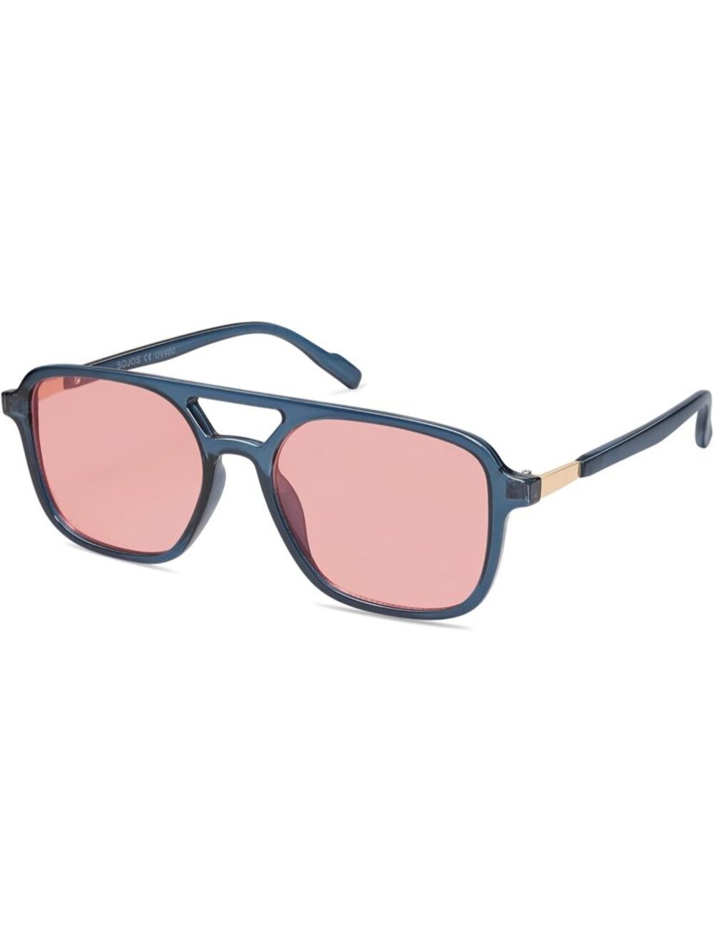 Women's Milky Blue Red Trendy Rectangle Retro Aviator Sunglasses Elegant Design